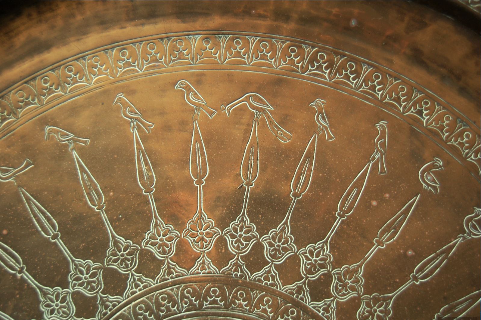 Antique Omani brass plate with Birds